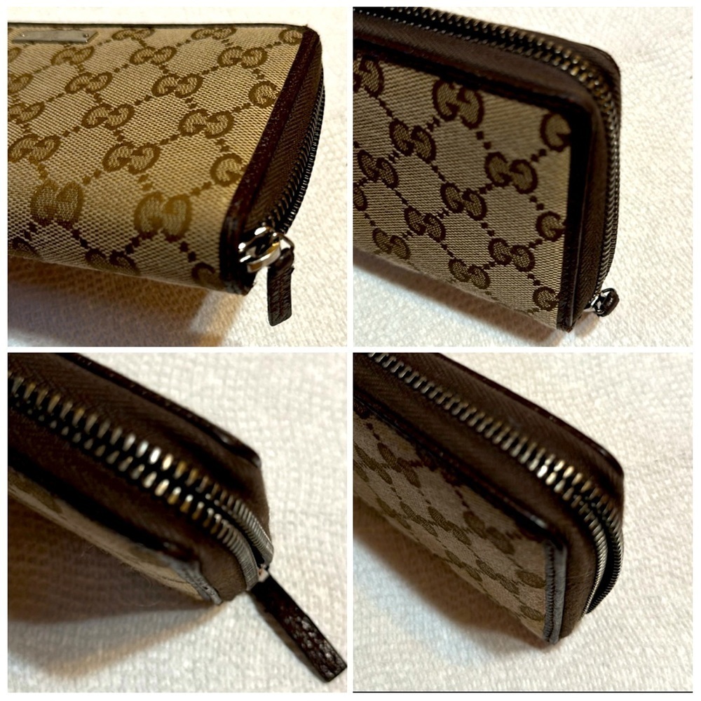 Gucci Monogram Canvas Dark Chocolate Italian Leather Zippy Wallet/Organizer EUC - Picture 6 of 17